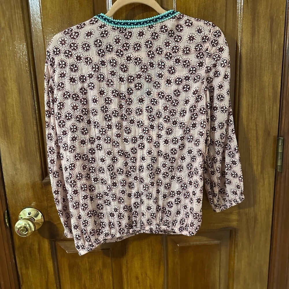 Aerie‎ Pink Floral Boho Top with Teal Accents - Picture 4 of 6